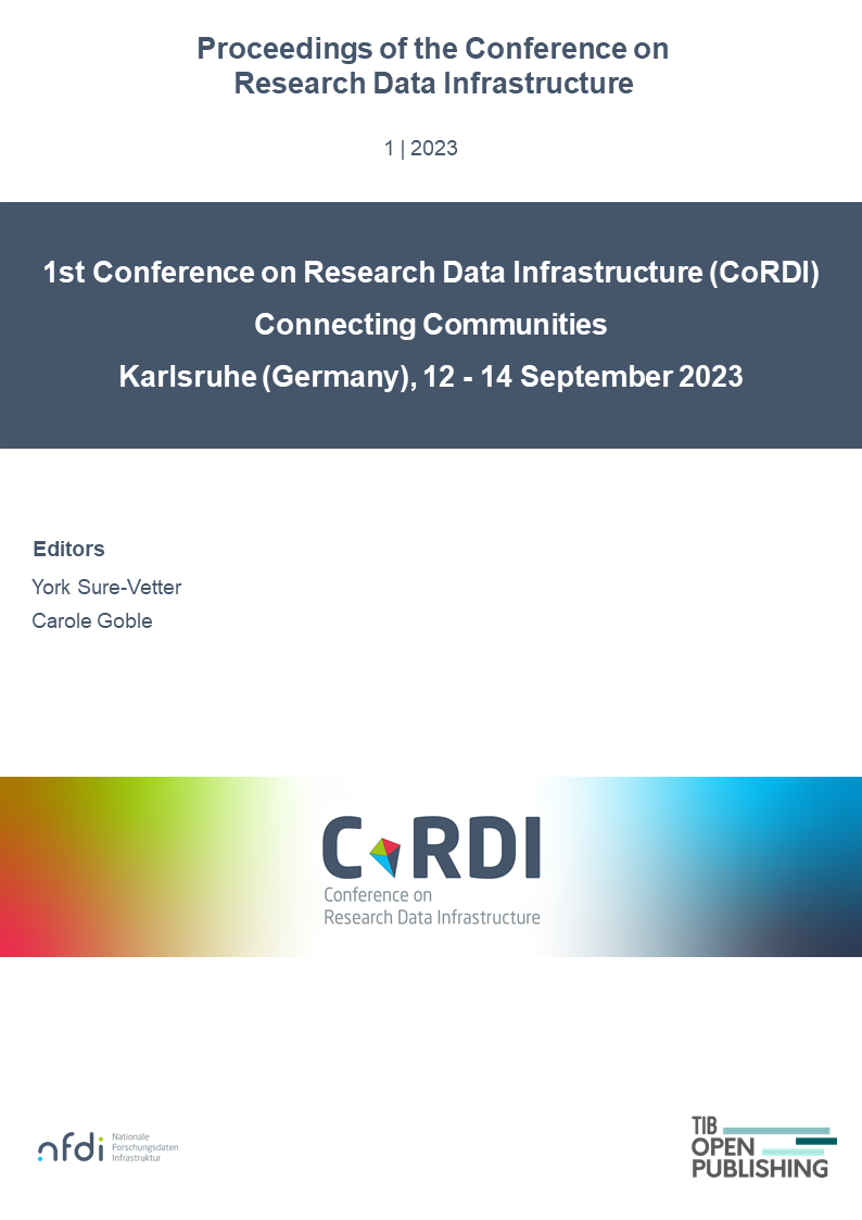                     View Vol. 1 (2023): 1st Conference on Research Data Infrastructure (CoRDI) - Connecting Communities
                